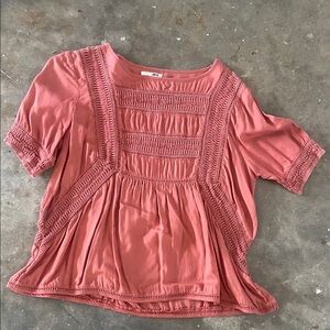 Woven crotched placket blouse in unwashed rosewood- Amuse Society Brand